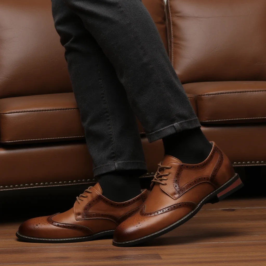 Size 7~13 Brogue Dress Shoes Man Wedding Leather Social Shoe Male