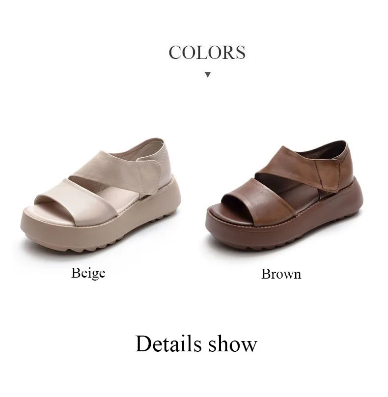 DRKANOL Women Platform Sandals 2026 Summer Wedges Heel Open Toe Shoes 100% Genuine Leather Casual Sandals Female Handmade Retro