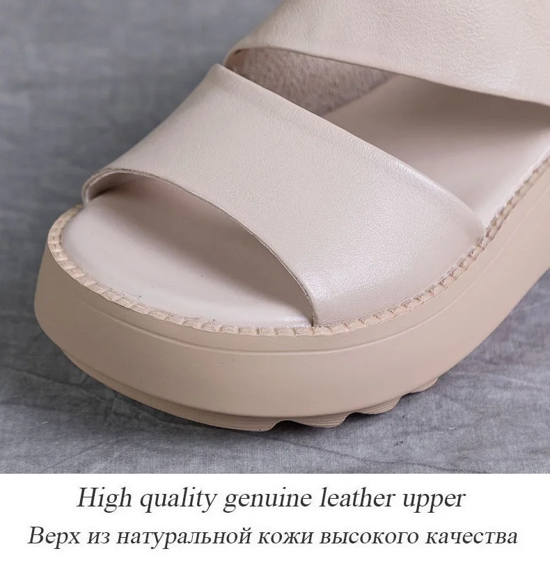 DRKANOL Women Platform Sandals 2026 Summer Wedges Heel Open Toe Shoes 100% Genuine Leather Casual Sandals Female Handmade Retro