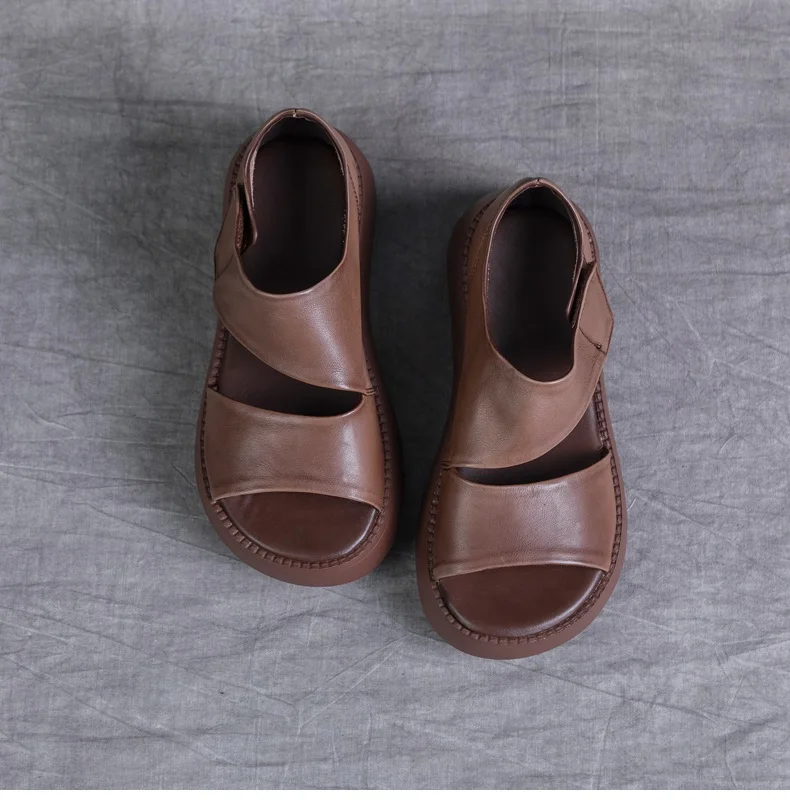 DRKANOL Women Platform Sandals 2026 Summer Wedges Heel Open Toe Shoes 100% Genuine Leather Casual Sandals Female Handmade Retro
