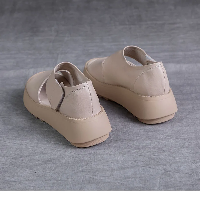 DRKANOL Women Platform Sandals 2026 Summer Wedges Heel Open Toe Shoes 100% Genuine Leather Casual Sandals Female Handmade Retro