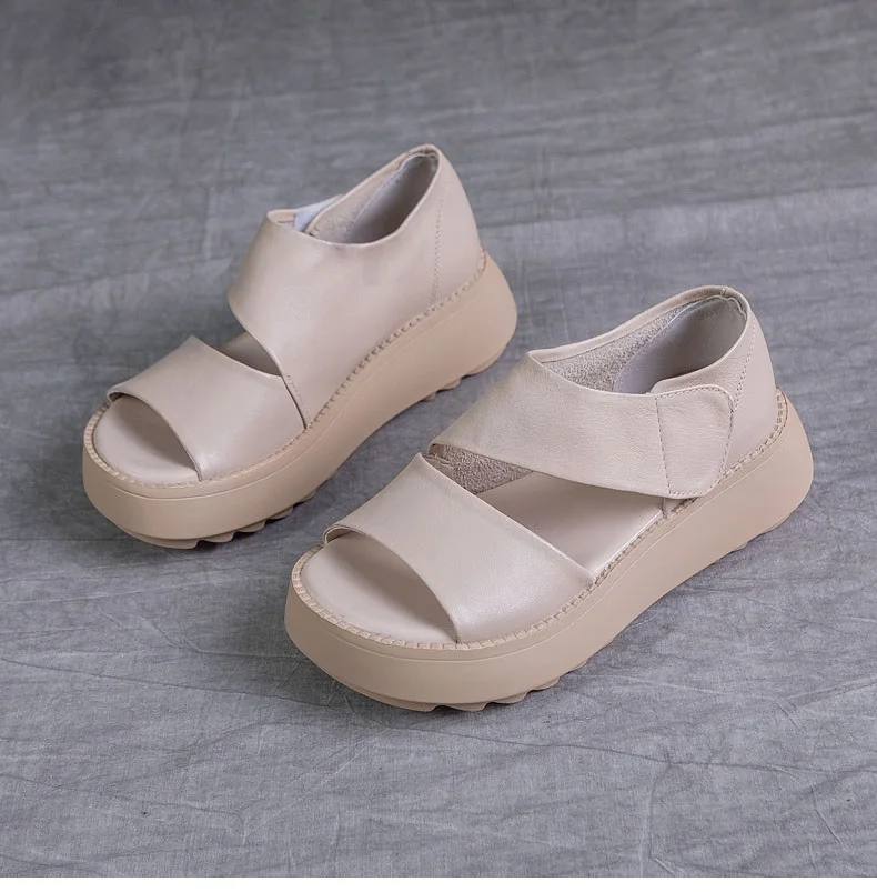 DRKANOL Women Platform Sandals 2026 Summer Wedges Heel Open Toe Shoes 100% Genuine Leather Casual Sandals Female Handmade Retro