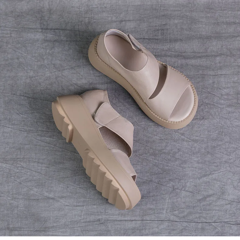 DRKANOL Women Platform Sandals 2026 Summer Wedges Heel Open Toe Shoes 100% Genuine Leather Casual Sandals Female Handmade Retro