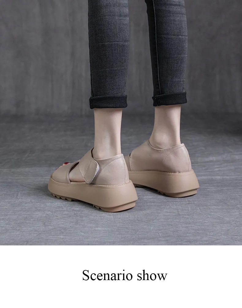 DRKANOL Women Platform Sandals 2026 Summer Wedges Heel Open Toe Shoes 100% Genuine Leather Casual Sandals Female Handmade Retro