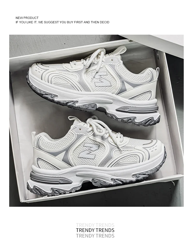 Hight Street Men's Mesh Chunky Sneakers Brand New Breathable Light Outdoor Running Shoes Student Soft-sole Sports Running Shoes