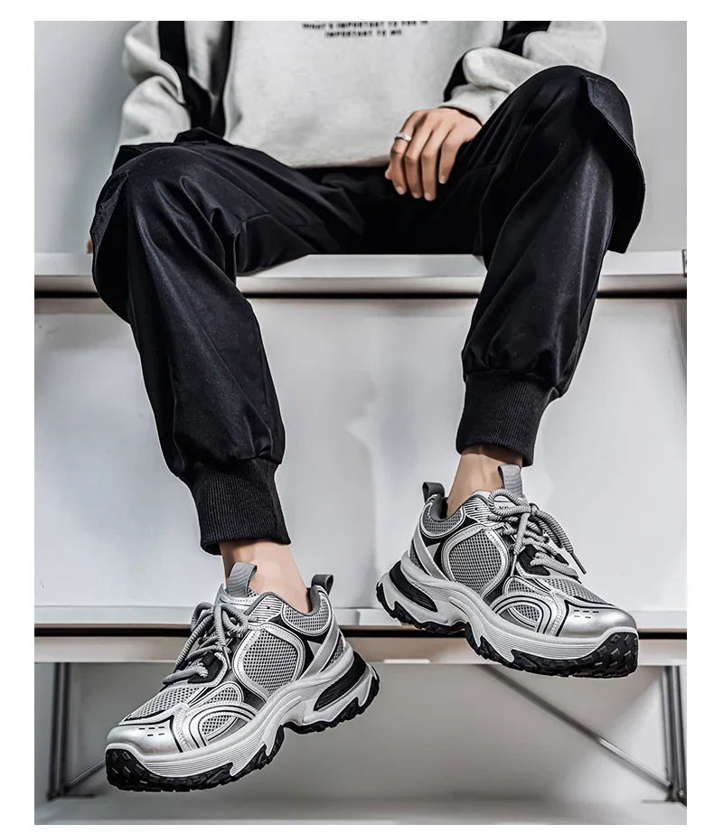 Hight Street Men's Mesh Chunky Sneakers Brand New Breathable Light Outdoor Running Shoes Student Soft-sole Sports Running Shoes