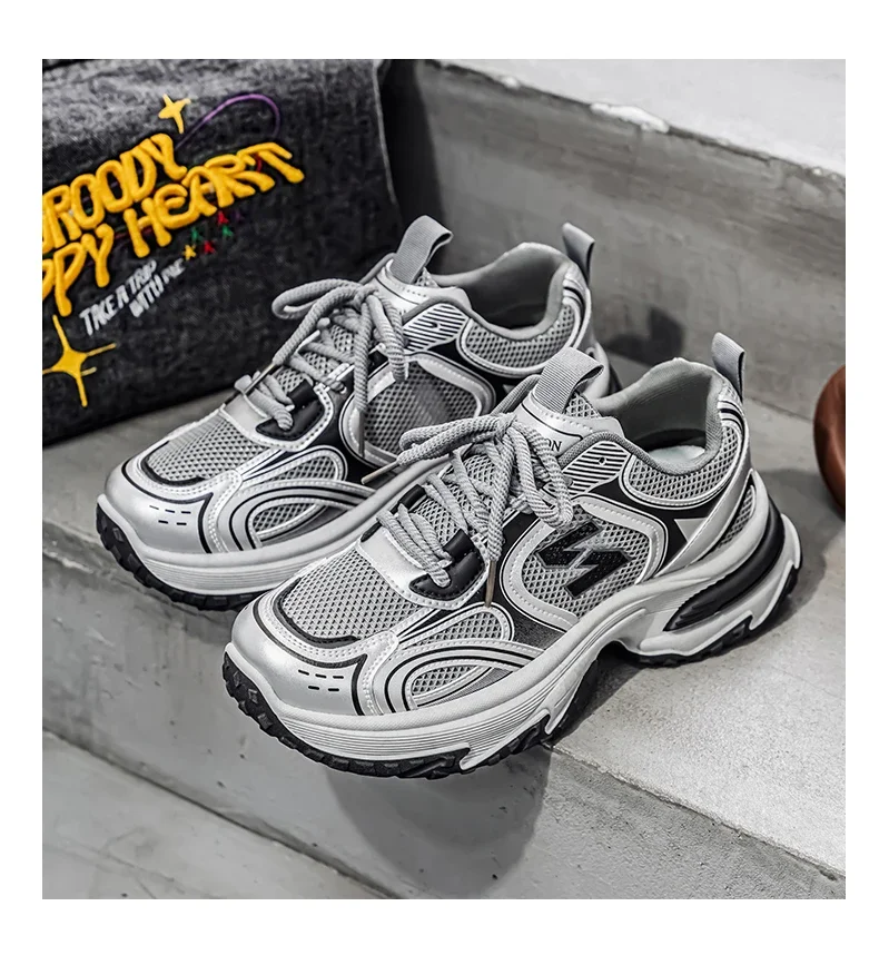 Hight Street Men's Mesh Chunky Sneakers Brand New Breathable Light Outdoor Running Shoes Student Soft-sole Sports Running Shoes