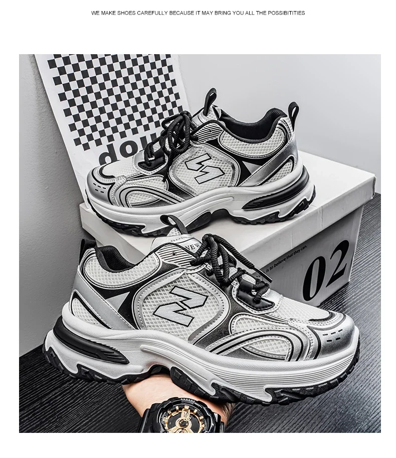 Hight Street Men's Mesh Chunky Sneakers Brand New Breathable Light Outdoor Running Shoes Student Soft-sole Sports Running Shoes