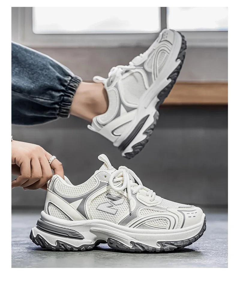 Hight Street Men's Mesh Chunky Sneakers Brand New Breathable Light Outdoor Running Shoes Student Soft-sole Sports Running Shoes