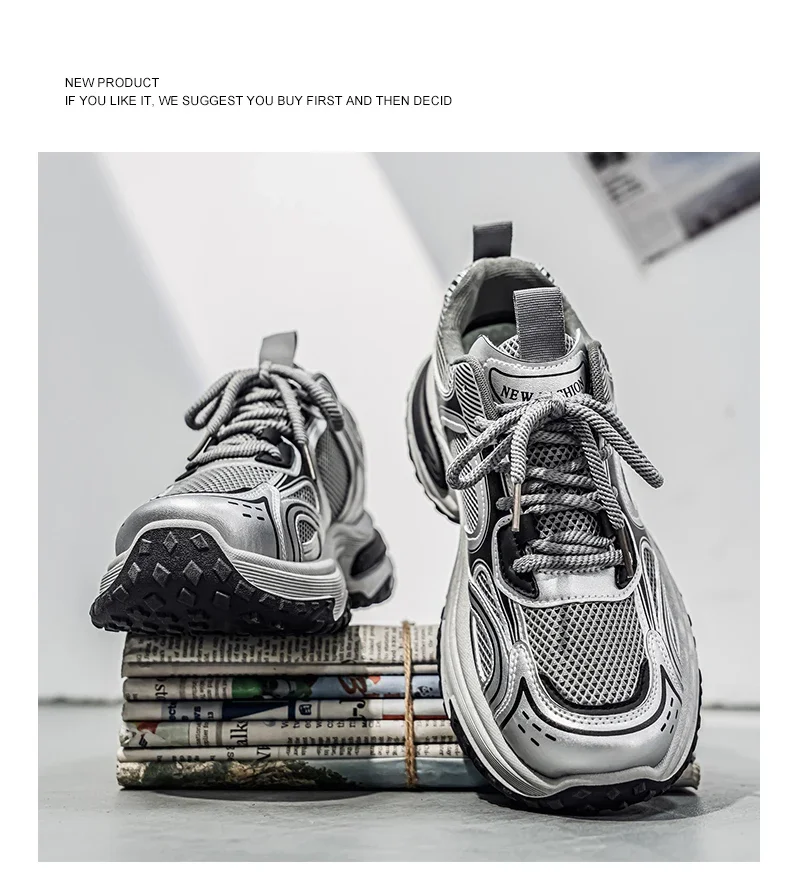 Hight Street Men's Mesh Chunky Sneakers Brand New Breathable Light Outdoor Running Shoes Student Soft-sole Sports Running Shoes