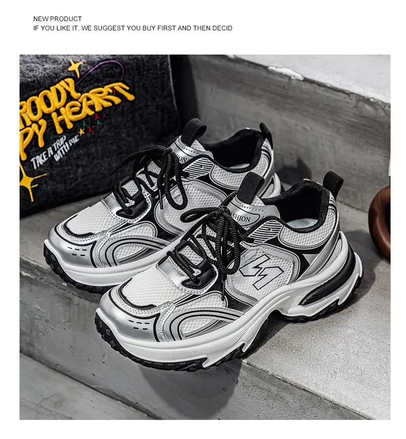 Hight Street Men's Mesh Chunky Sneakers Brand New Breathable Light Outdoor Running Shoes Student Soft-sole Sports Running Shoes
