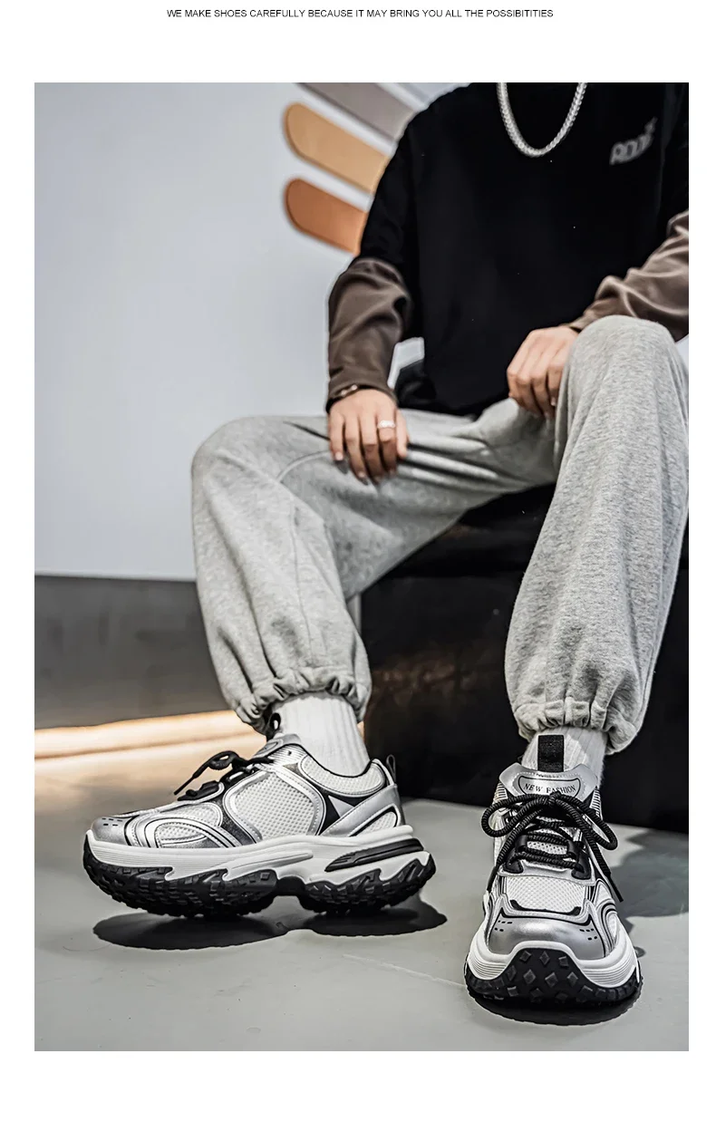Hight Street Men's Mesh Chunky Sneakers Brand New Breathable Light Outdoor Running Shoes Student Soft-sole Sports Running Shoes