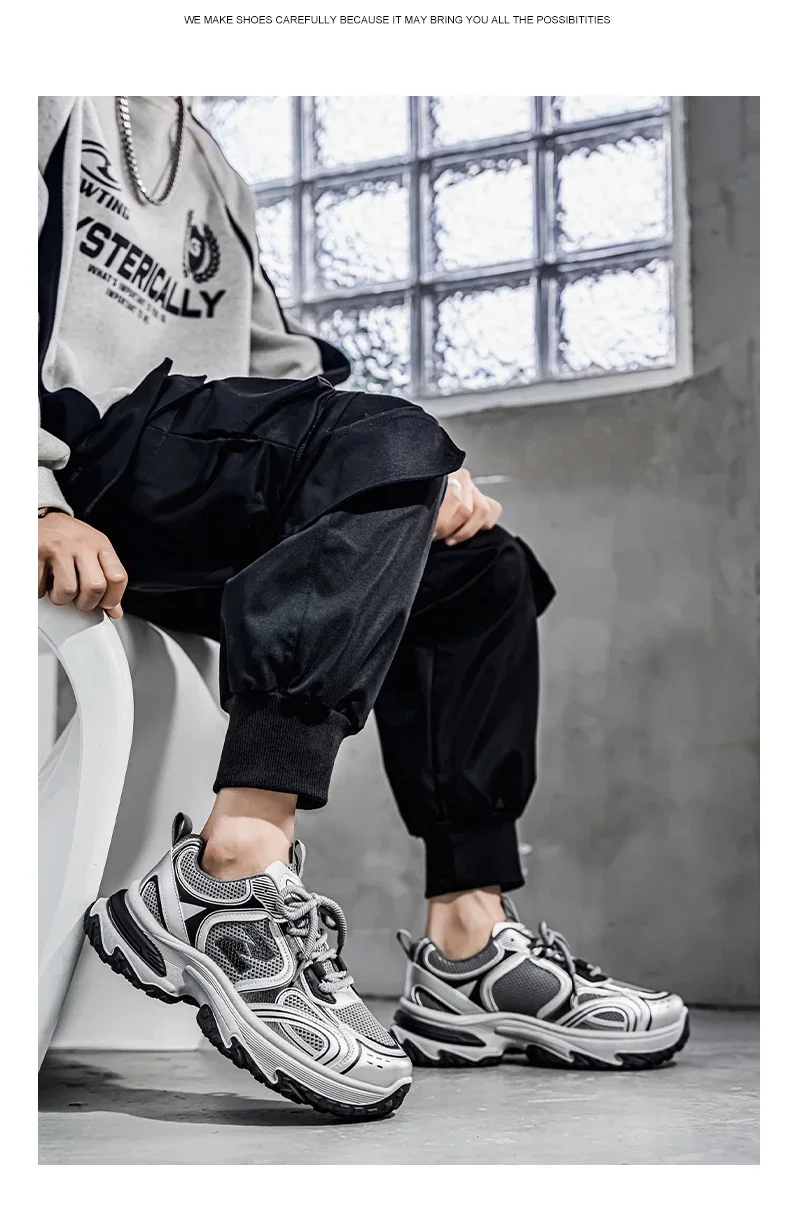 Hight Street Men's Mesh Chunky Sneakers Brand New Breathable Light Outdoor Running Shoes Student Soft-sole Sports Running Shoes