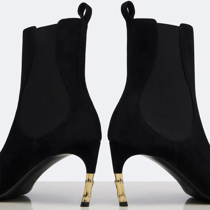 2026 Women's New Low Heel Short Boots with Pointed Kitten Heels and Elastic Fabric Women's Medium and Long Boots