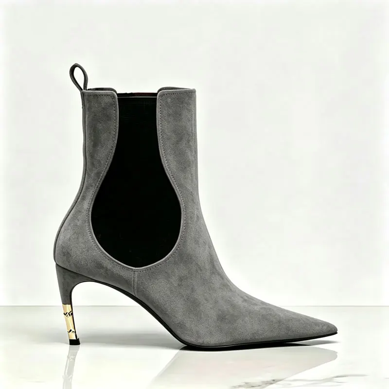 2026 Women's New Low Heel Short Boots with Pointed Kitten Heels and Elastic Fabric Women's Medium and Long Boots