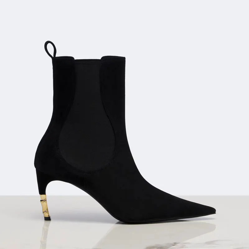 2026 Women's New Low Heel Short Boots with Pointed Kitten Heels and Elastic Fabric Women's Medium and Long Boots