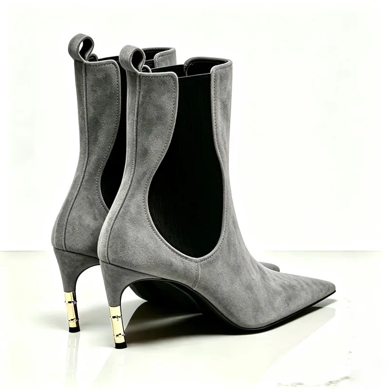 2026 Women's New Low Heel Short Boots with Pointed Kitten Heels and Elastic Fabric Women's Medium and Long Boots
