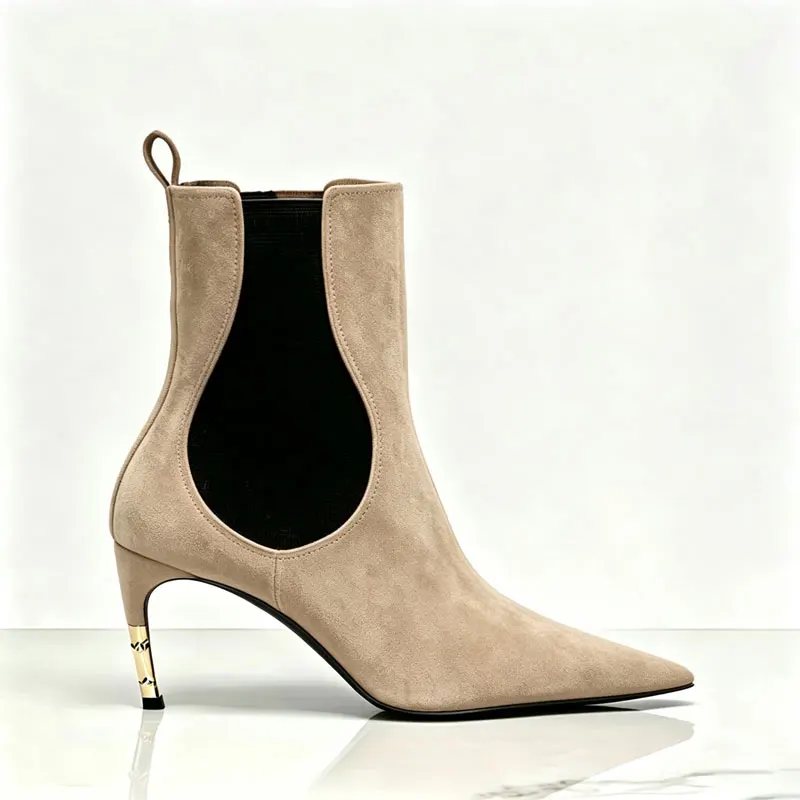 2026 Women's New Low Heel Short Boots with Pointed Kitten Heels and Elastic Fabric Women's Medium and Long Boots