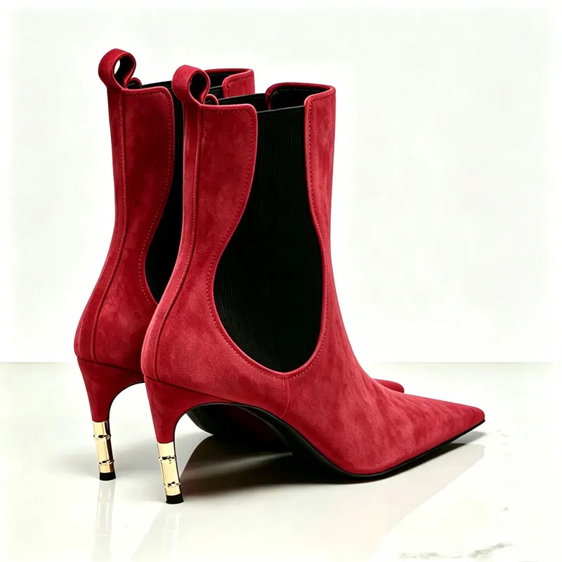 2026 Women's New Low Heel Short Boots with Pointed Kitten Heels and Elastic Fabric Women's Medium and Long Boots