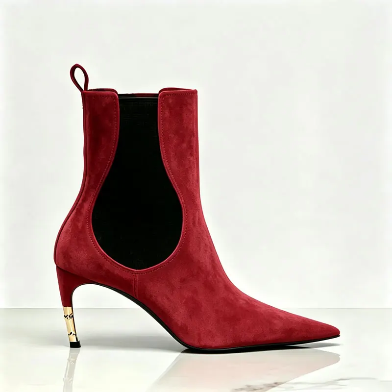 2026 Women's New Low Heel Short Boots with Pointed Kitten Heels and Elastic Fabric Women's Medium and Long Boots