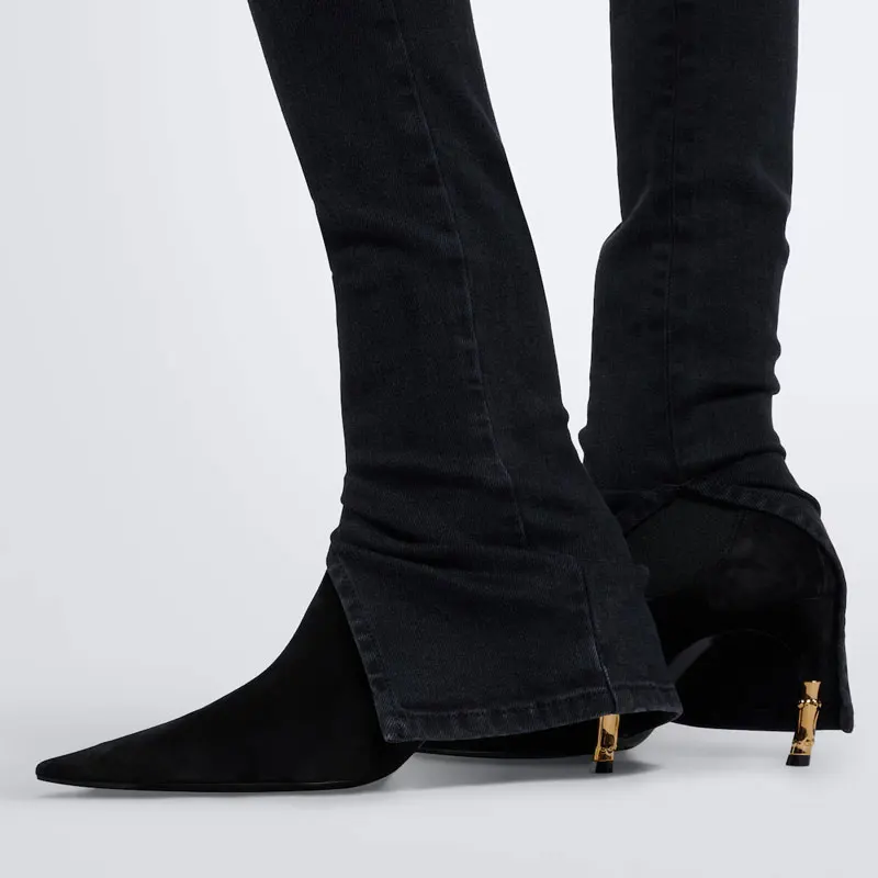 2026 Women's New Low Heel Short Boots with Pointed Kitten Heels and Elastic Fabric Women's Medium and Long Boots