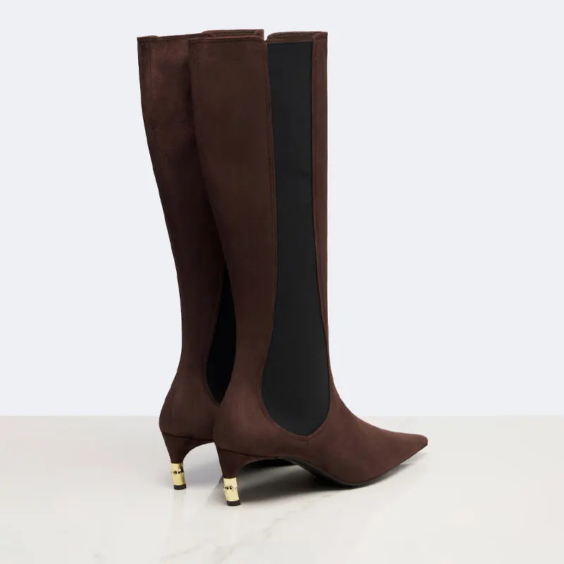 2026 Women's New Low Heel Short Boots with Pointed Kitten Heels and Elastic Fabric Women's Medium and Long Boots