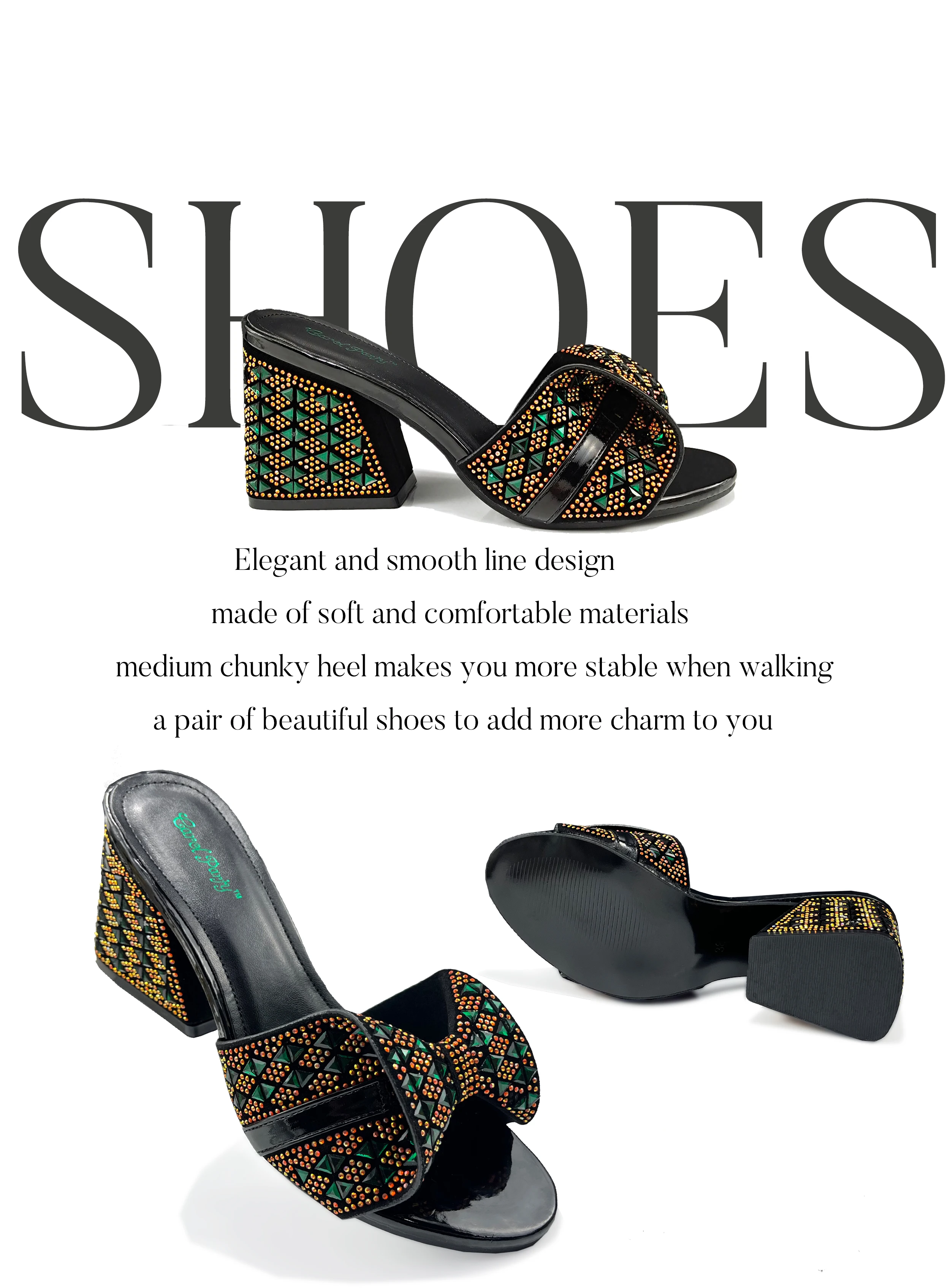QSGFC Italian Fashion Banquet Shoes and Bags African Women's Hand Bags with Rhinestone Decoration and Women's High Heels