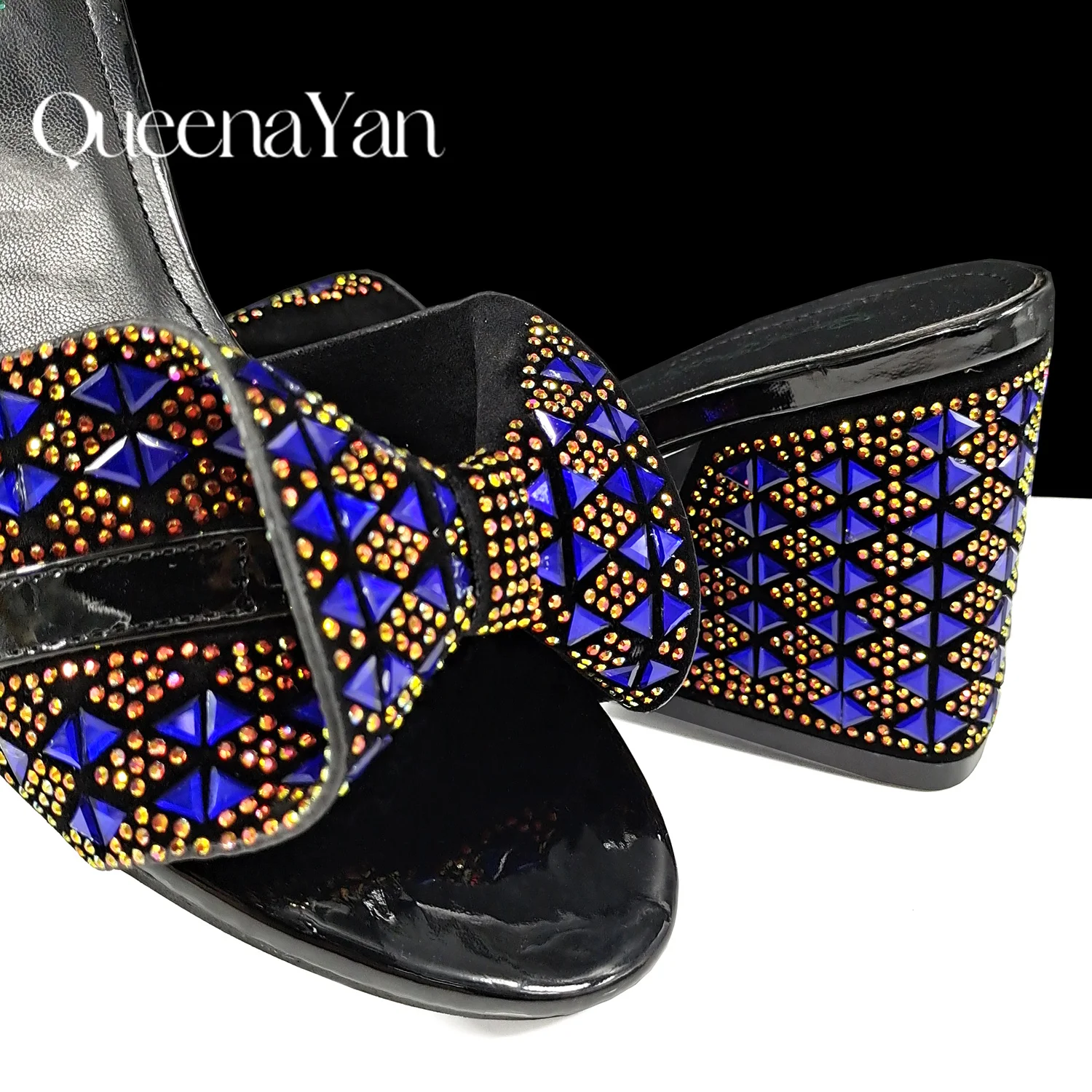 QSGFC Italian Fashion Banquet Shoes and Bags African Women's Hand Bags with Rhinestone Decoration and Women's High Heels