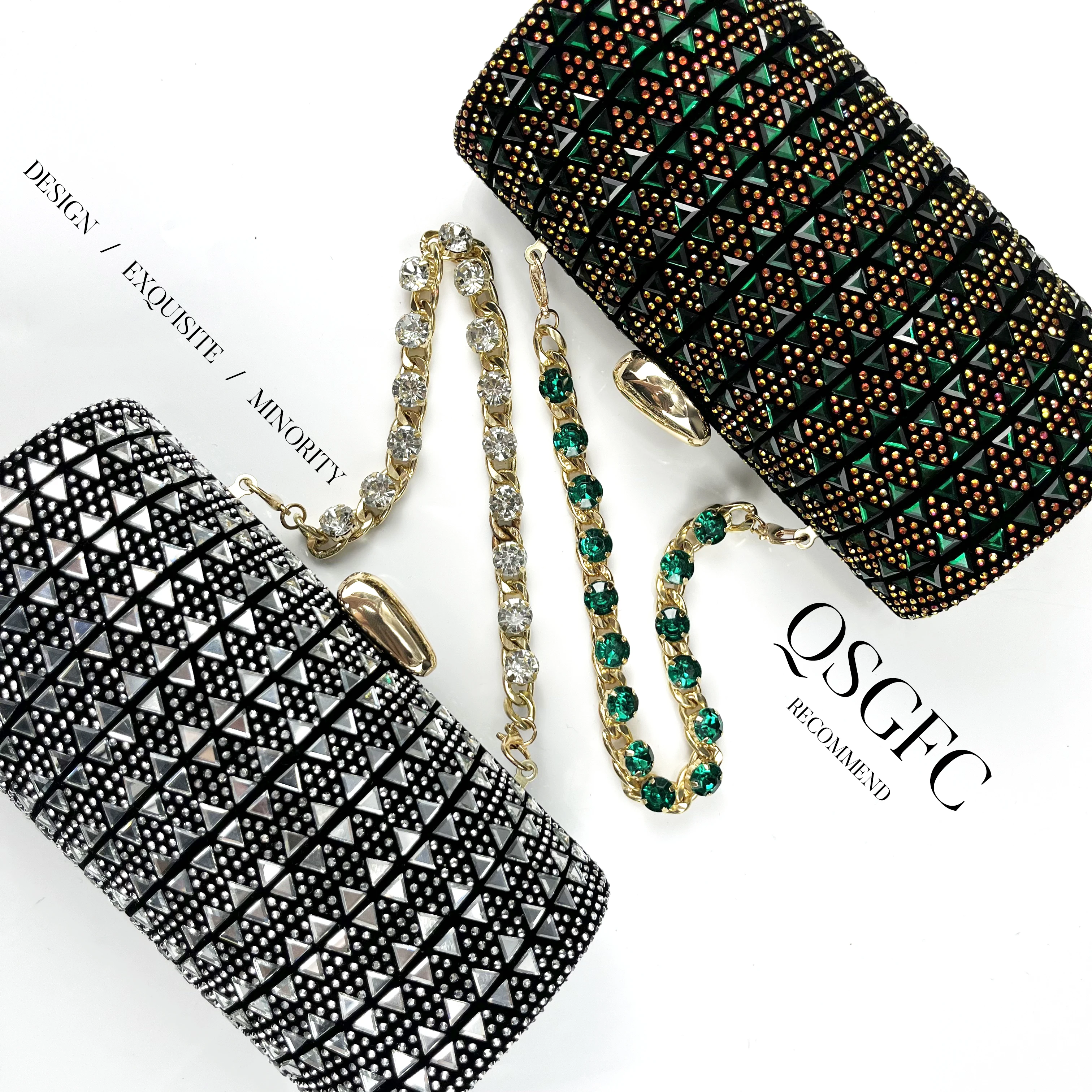 QSGFC Italian Fashion Banquet Shoes and Bags African Women's Hand Bags with Rhinestone Decoration and Women's High Heels
