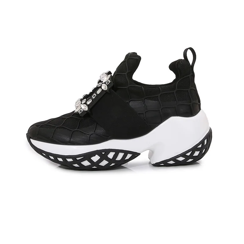 Luxury Designer Women's Shoes Exquisite Rhinestone Chunky Sneakers for Woman Fashion Round Head Casual Shoes Zapatillas De Mujer