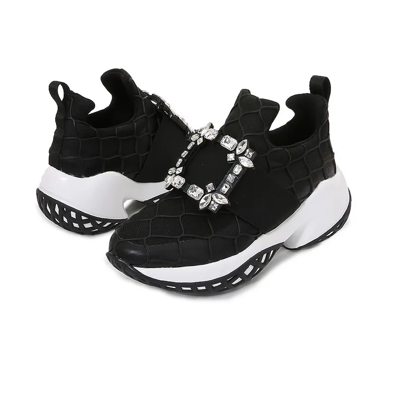Luxury Designer Women's Shoes Exquisite Rhinestone Chunky Sneakers for Woman Fashion Round Head Casual Shoes Zapatillas De Mujer