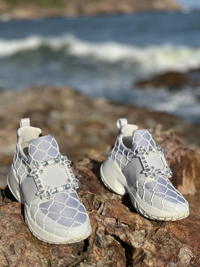 Luxury Designer Women's Shoes Exquisite Rhinestone Chunky Sneakers for Woman Fashion Round Head Casual Shoes Zapatillas De Mujer