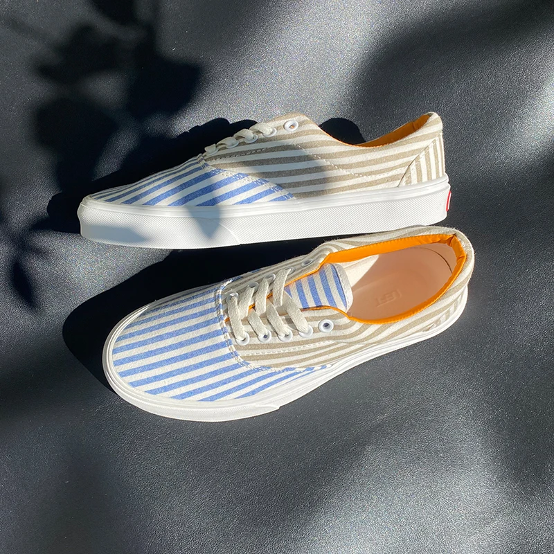 Summer Breathable Versatile Blue and White Striped Shoes for Men, Thick-Soled Couple Fashion Sneakers, Low-Top Casual Shoes, Canvas Shoes for Both Men and Women