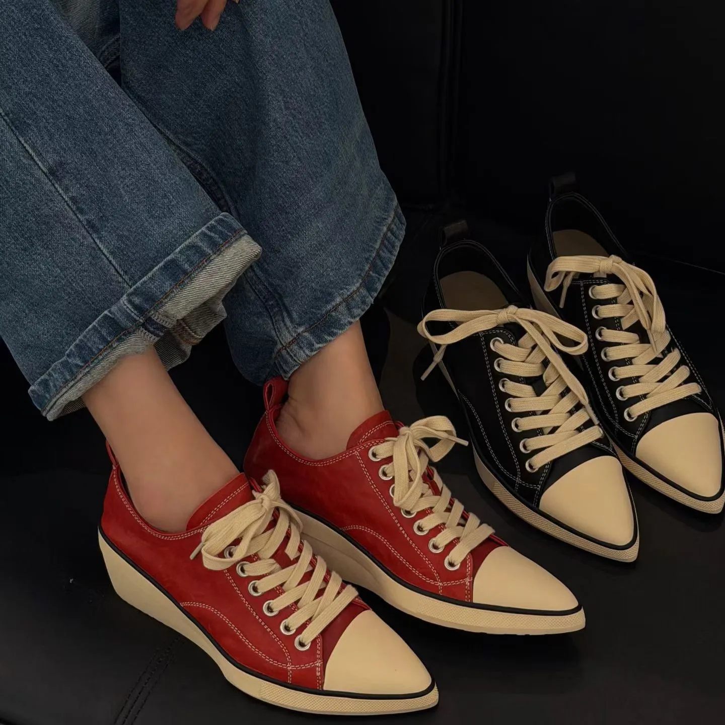 AIYUQI 2026 New Women Platform Sneakers Shoe Pointed Toe Wedge Fashion Casual Shoes Women Antislip Laceup Everyday Female Shoes