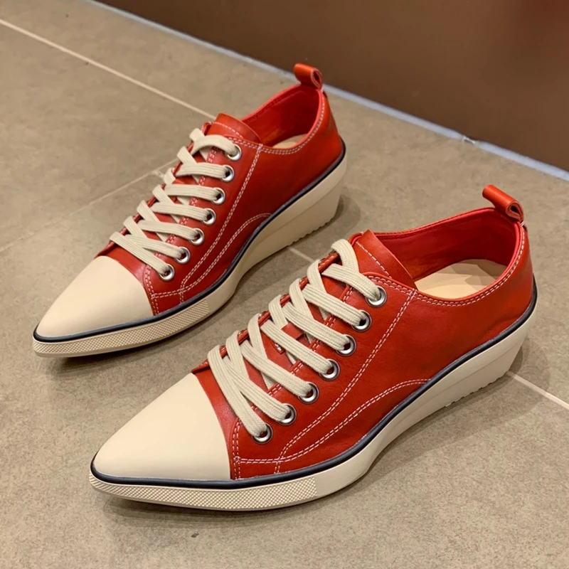 AIYUQI 2026 New Women Platform Sneakers Shoe Pointed Toe Wedge Fashion Casual Shoes Women Antislip Laceup Everyday Female Shoes