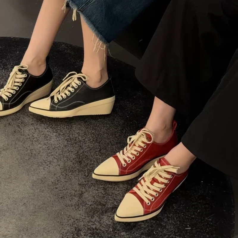 AIYUQI 2026 New Women Platform Sneakers Shoe Pointed Toe Wedge Fashion Casual Shoes Women Antislip Laceup Everyday Female Shoes