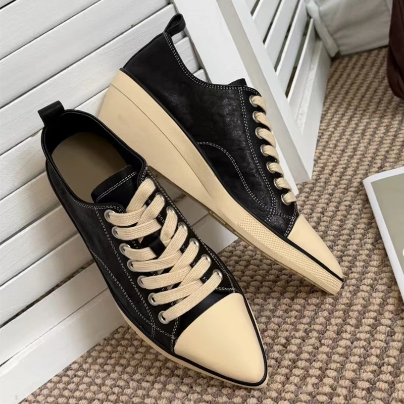 AIYUQI 2026 New Women Platform Sneakers Shoe Pointed Toe Wedge Fashion Casual Shoes Women Antislip Laceup Everyday Female Shoes