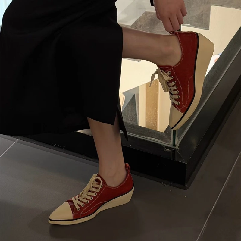 AIYUQI 2026 New Women Platform Sneakers Shoe Pointed Toe Wedge Fashion Casual Shoes Women Antislip Laceup Everyday Female Shoes