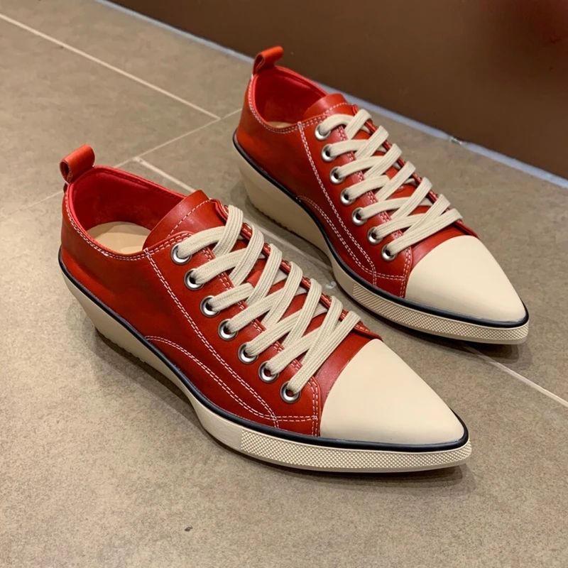 AIYUQI 2026 New Women Platform Sneakers Shoe Pointed Toe Wedge Fashion Casual Shoes Women Antislip Laceup Everyday Female Shoes