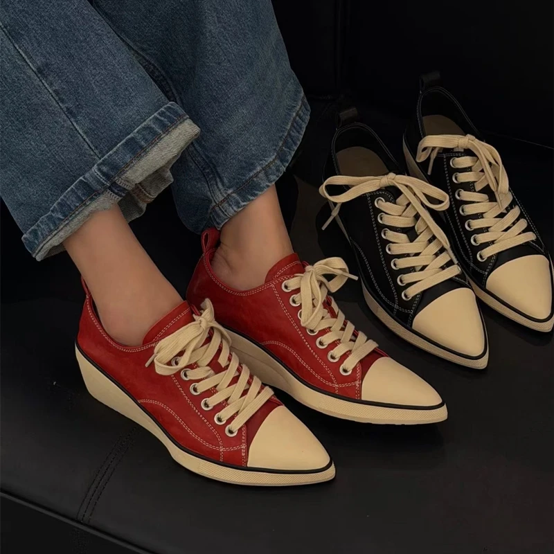 AIYUQI 2026 New Women Platform Sneakers Shoe Pointed Toe Wedge Fashion Casual Shoes Women Antislip Laceup Everyday Female Shoes