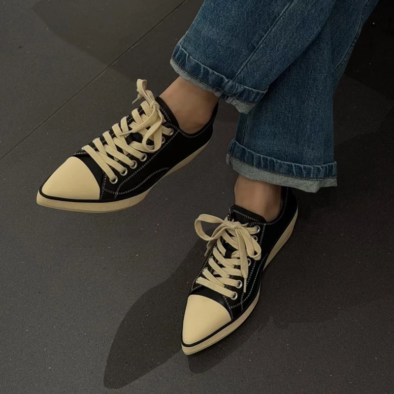 AIYUQI 2026 New Women Platform Sneakers Shoe Pointed Toe Wedge Fashion Casual Shoes Women Antislip Laceup Everyday Female Shoes