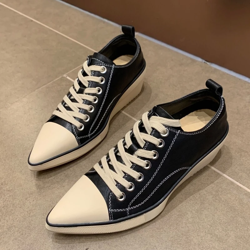 AIYUQI 2026 New Women Platform Sneakers Shoe Pointed Toe Wedge Fashion Casual Shoes Women Antislip Laceup Everyday Female Shoes