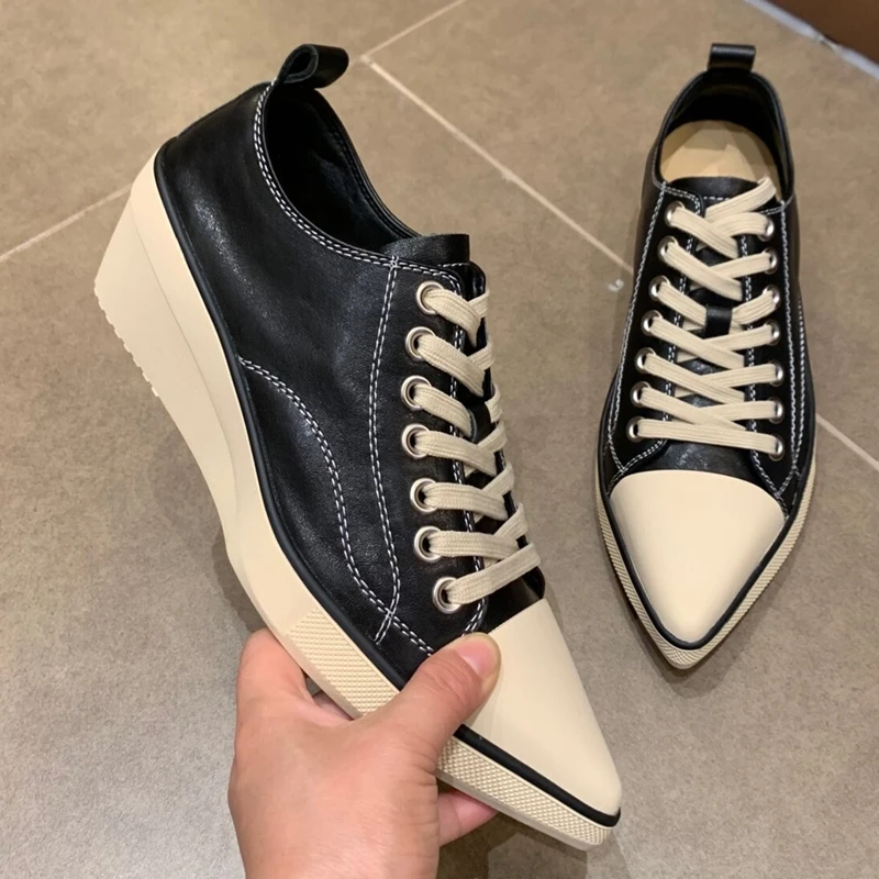 AIYUQI 2026 New Women Platform Sneakers Shoe Pointed Toe Wedge Fashion Casual Shoes Women Antislip Laceup Everyday Female Shoes