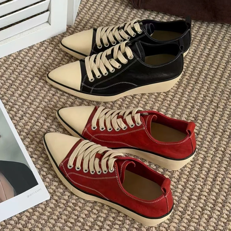 AIYUQI 2026 New Women Platform Sneakers Shoe Pointed Toe Wedge Fashion Casual Shoes Women Antislip Laceup Everyday Female Shoes