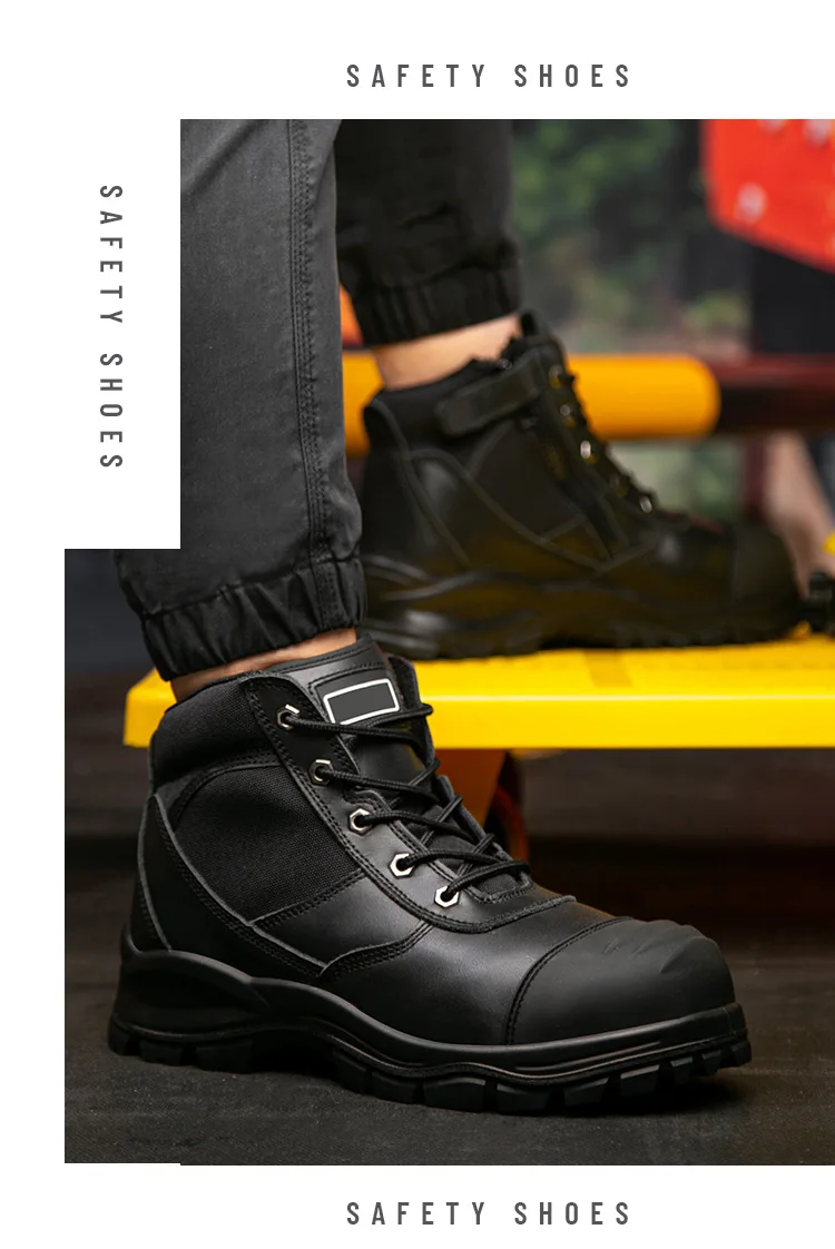 Genuine Leather Work Boots Cowhide Safety Shoes Men Waterproof Protection Shoes Puncture-Proof Indestructible Shoes Steel Toe