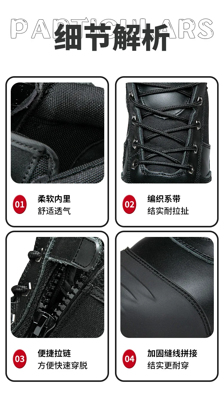 Genuine Leather Work Boots Cowhide Safety Shoes Men Waterproof Protection Shoes Puncture-Proof Indestructible Shoes Steel Toe