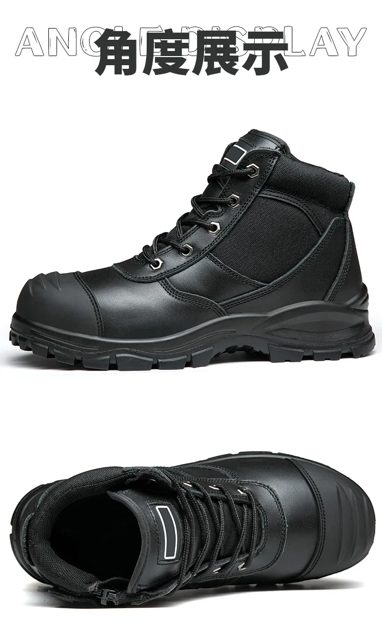 Genuine Leather Work Boots Cowhide Safety Shoes Men Waterproof Protection Shoes Puncture-Proof Indestructible Shoes Steel Toe