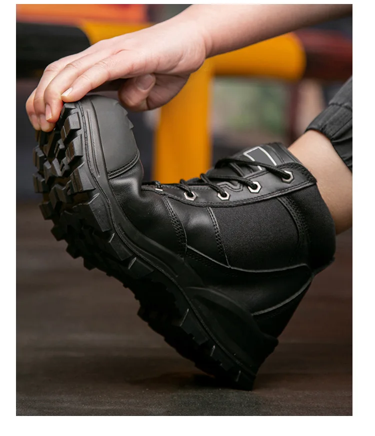 Genuine Leather Work Boots Cowhide Safety Shoes Men Waterproof Protection Shoes Puncture-Proof Indestructible Shoes Steel Toe