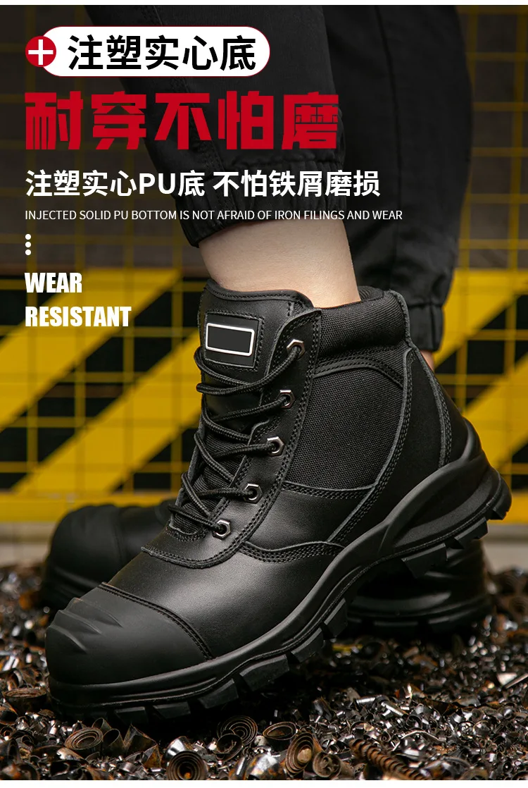 Genuine Leather Work Boots Cowhide Safety Shoes Men Waterproof Protection Shoes Puncture-Proof Indestructible Shoes Steel Toe