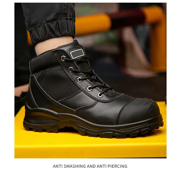 Genuine Leather Work Boots Cowhide Safety Shoes Men Waterproof Protection Shoes Puncture-Proof Indestructible Shoes Steel Toe